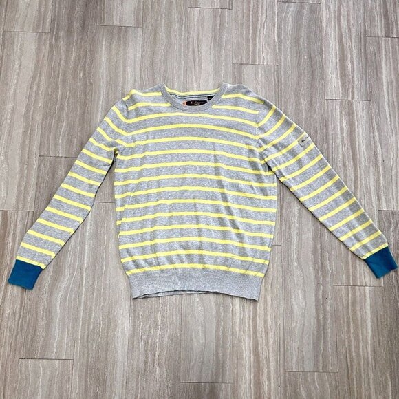 Ben Sherman Men's XL Striped Sweater Gray Yellow Blue-Green Cuffs - Picture 1 of 6